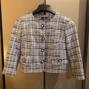 NWOT cropped tweed jacket with embellished buttons, sleeve 3/4 size US 0-2